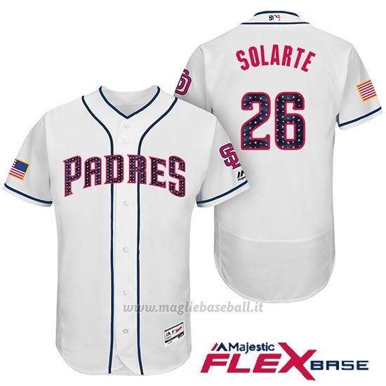 Maglia Baseball Uomo San Diego Padres 2017 Estrellas y Rayas Yangervis Solarte Bianco Flex Base